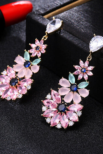 Pink Rhinestone Teardrop Dangle øreringe